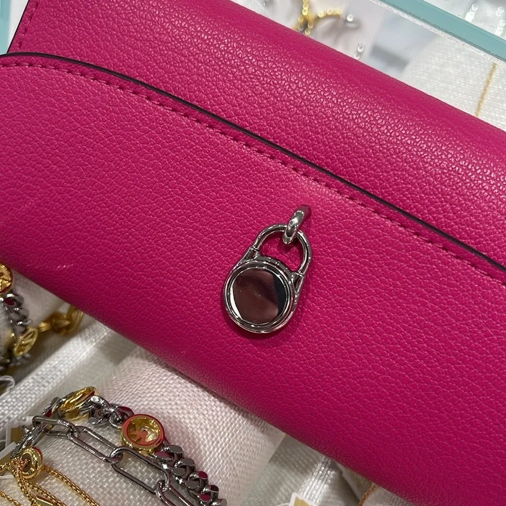 Michael Kors Hamilton Large Leather Flap Continental Wallet Dragonfruit NWT